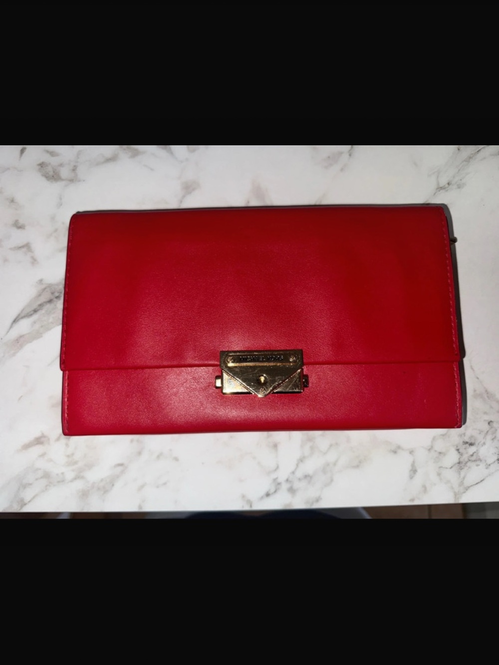 Michael Kors Red Leather Envelope Clutch with Gold-Tone Lock